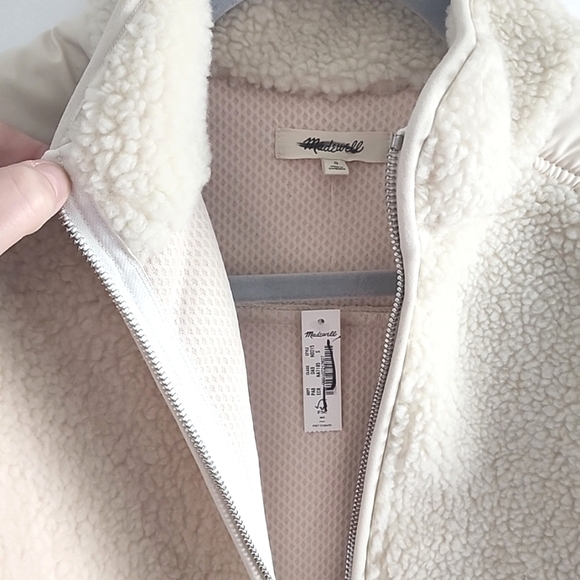NWT Madewell Faux Shearling Half Zip Pullover in cream size small - Picture 5 of 7